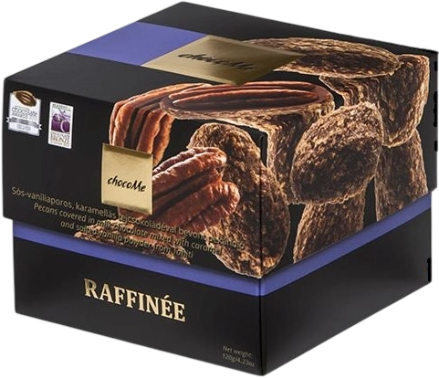 chocoMe Raffinee Nuci Pecan îmbrăcate în Ciocolată cu Lapte și vanilie Tahiti 120g (RF104)